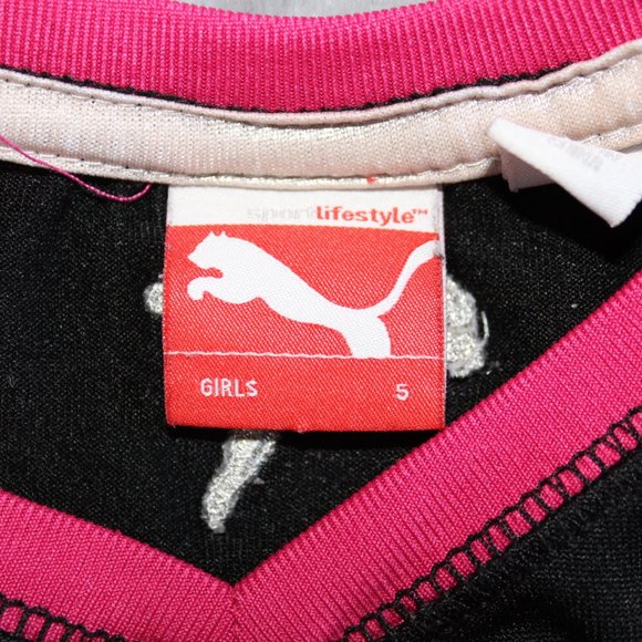 Puma Girls Black/Pink V-Neck Short Sleeve Top ~S~ - Picture 3 of 6